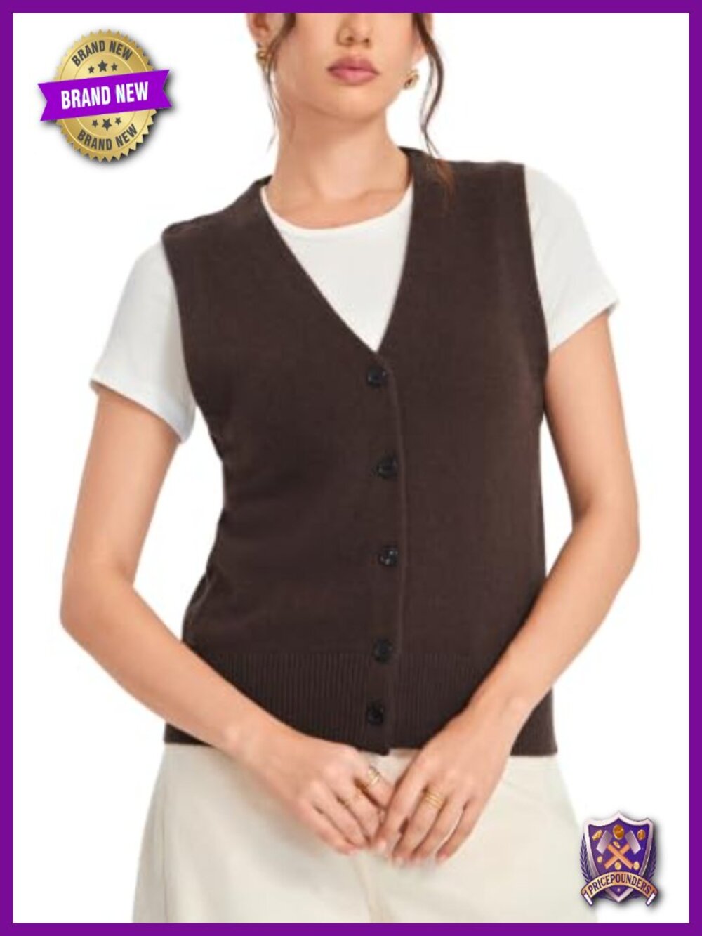 GOTS Merino Wool V-Neck Button Down Sweater Vest Sleeveless Knit Top